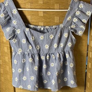 Blue Ruffled Smocked Blouse